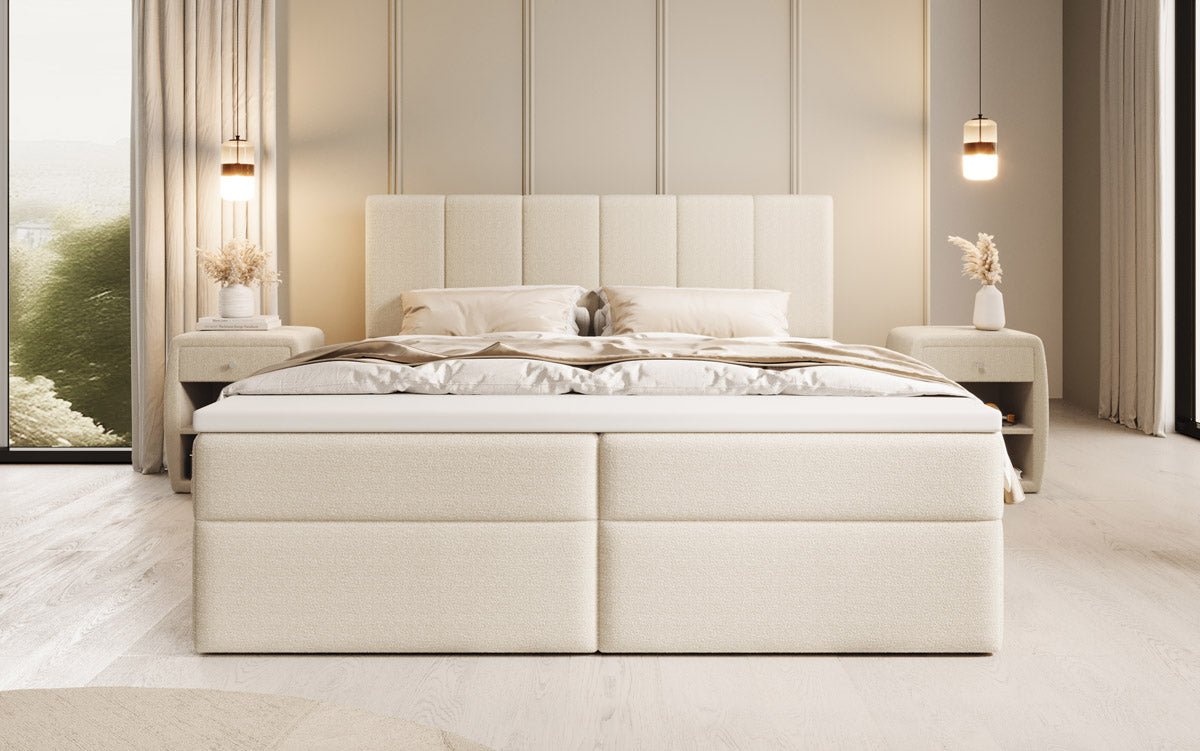 Aurelia Bouclé Boxspringbett mit Stauraum: Luxus Schlafkomfort & Praktische Eleganz