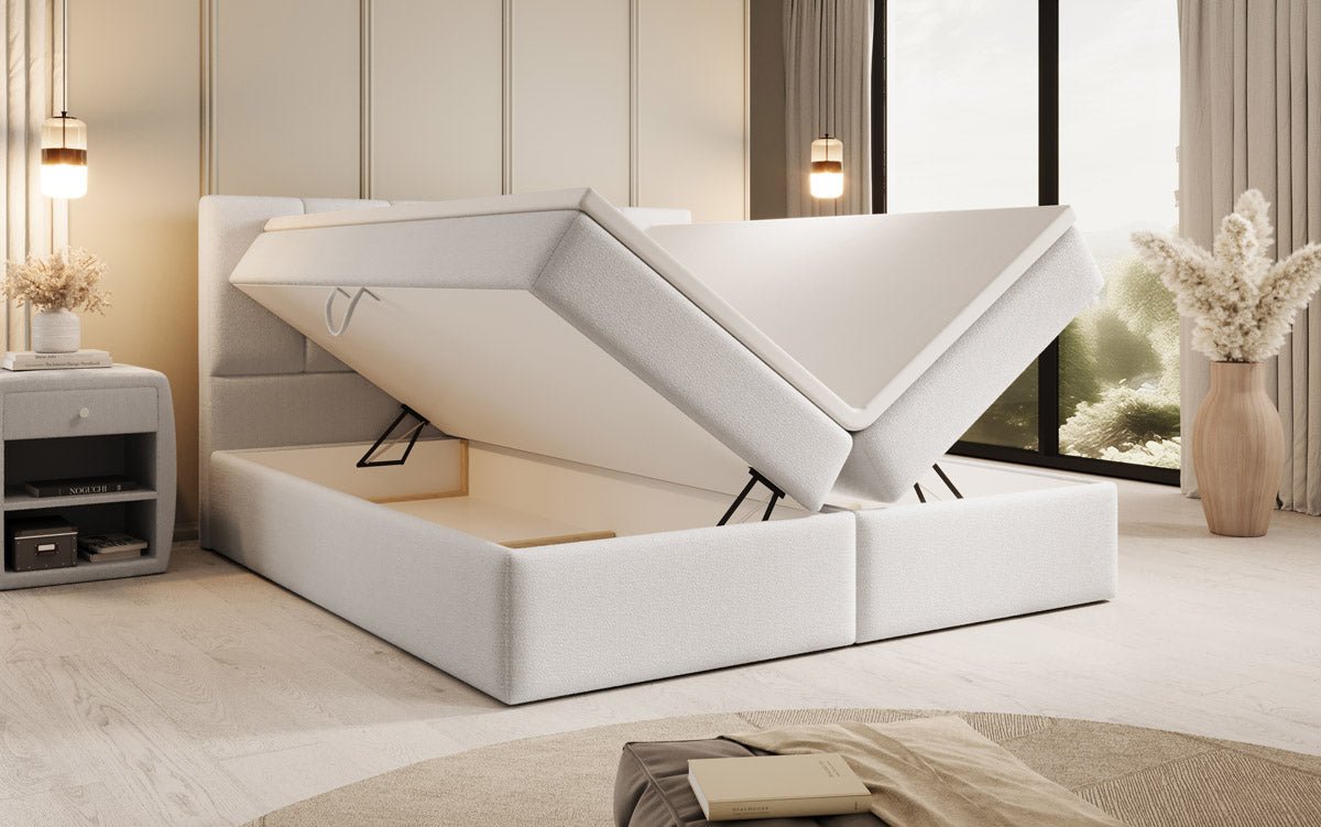Aurelia Bouclé Boxspringbett mit Stauraum: Luxus Schlafkomfort & Praktische Eleganz