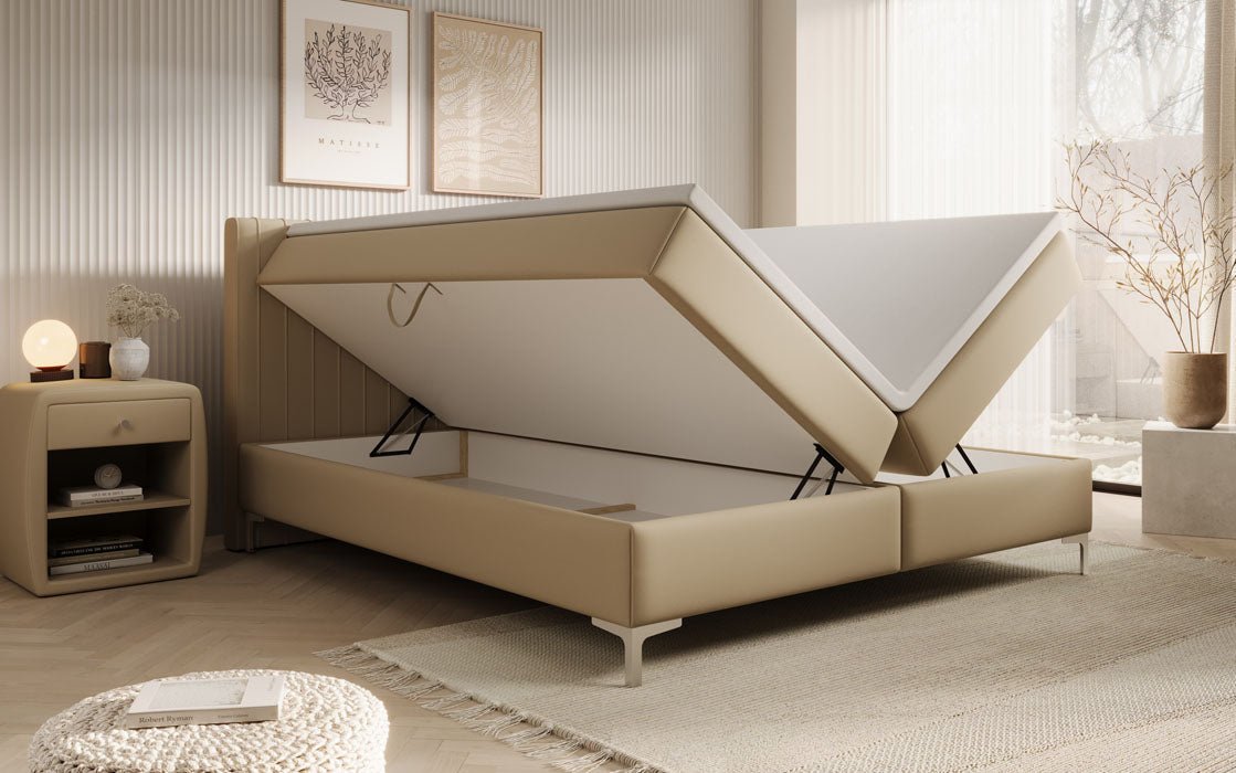 Leona Kunstleder Boxspringbett mit Stauraum – Komfort, Stil, Funktionalität