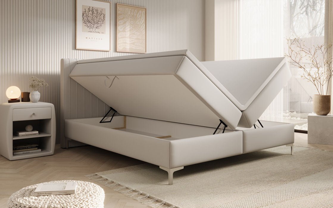 Leona Kunstleder Boxspringbett mit Stauraum – Komfort, Stil, Funktionalität