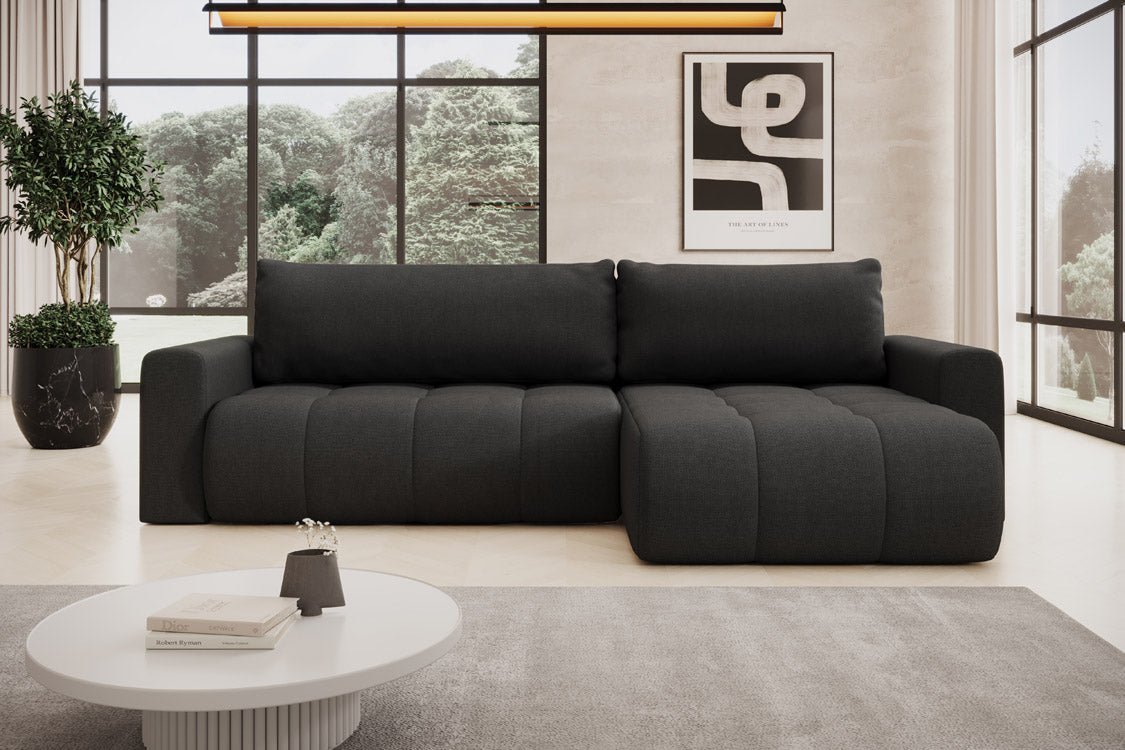 Modernes Designer Ecksofa Venezia mit Schlaffunktion, Stauraum, und Stoffbezug