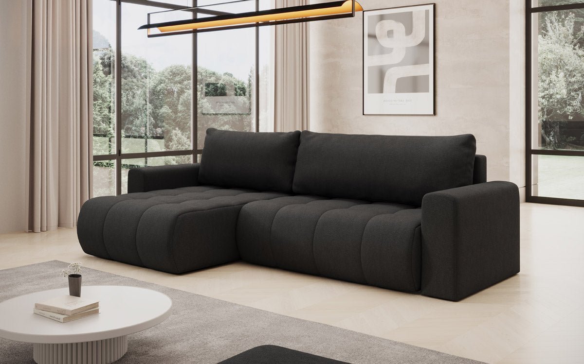 Modernes Designer Ecksofa Venezia mit Schlaffunktion, Stauraum, und Stoffbezug