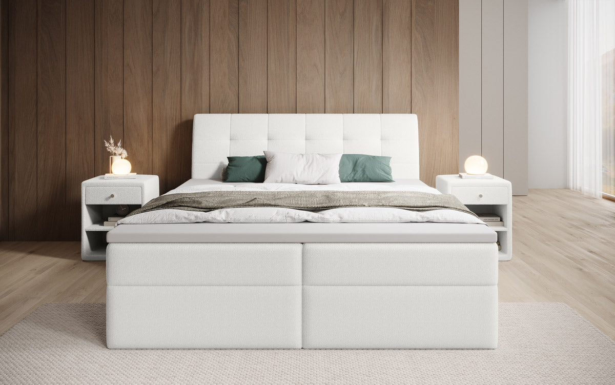 Bouclé Boxspringbett Amalia mit Stauraum – Ultimativen Schlafkomfort & Design