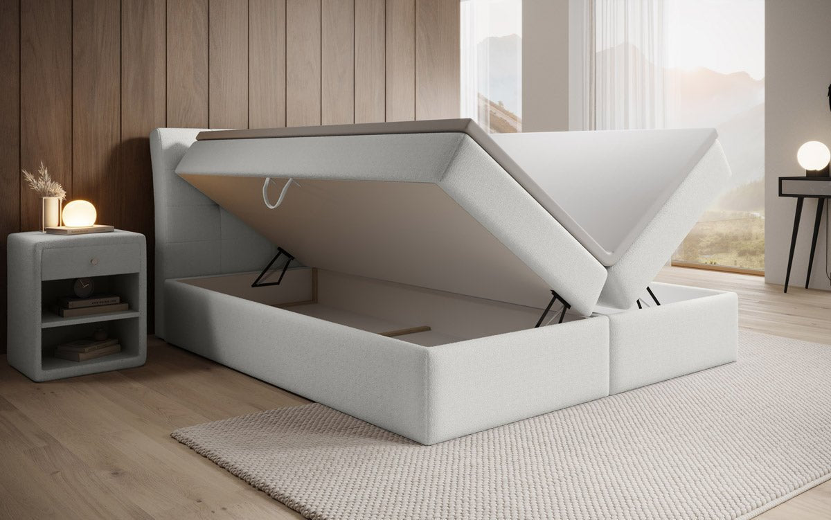 Bouclé Boxspringbett Amalia mit Stauraum – Ultimativen Schlafkomfort & Design