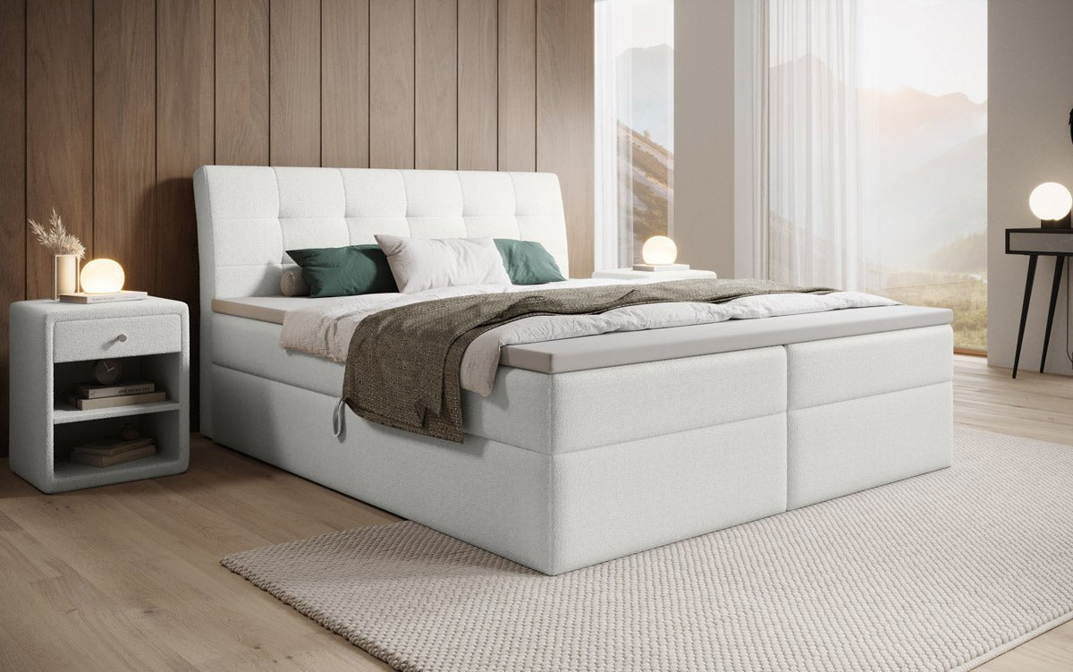 Bouclé Boxspringbett Amalia mit Stauraum – Ultimativen Schlafkomfort & Design