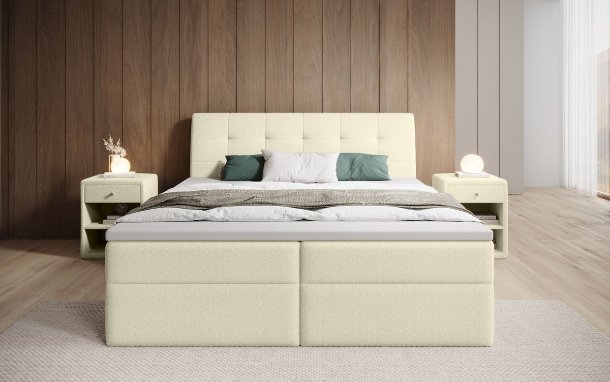Bouclé Boxspringbett Amalia mit Stauraum – Ultimativen Schlafkomfort & Design