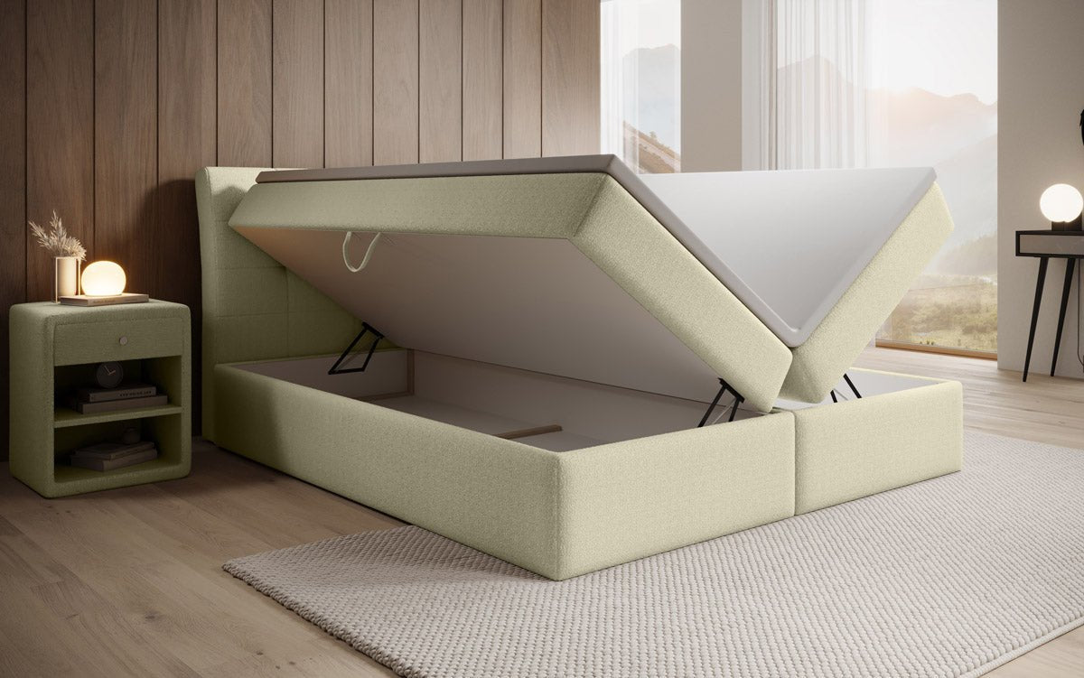 Bouclé Boxspringbett Amalia mit Stauraum – Ultimativen Schlafkomfort & Design