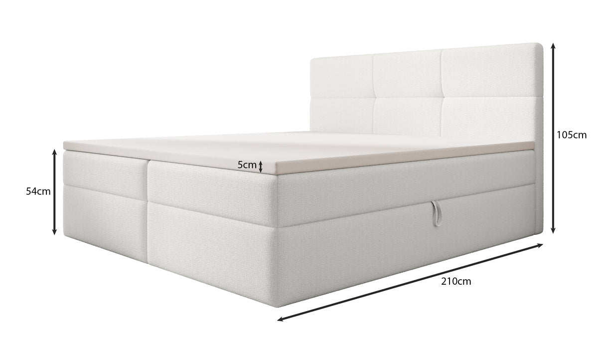 Eleonora Luxus Boxspringbett mit Bouclé-Stoff, Integriertem Stauraum & Optionalem Topper