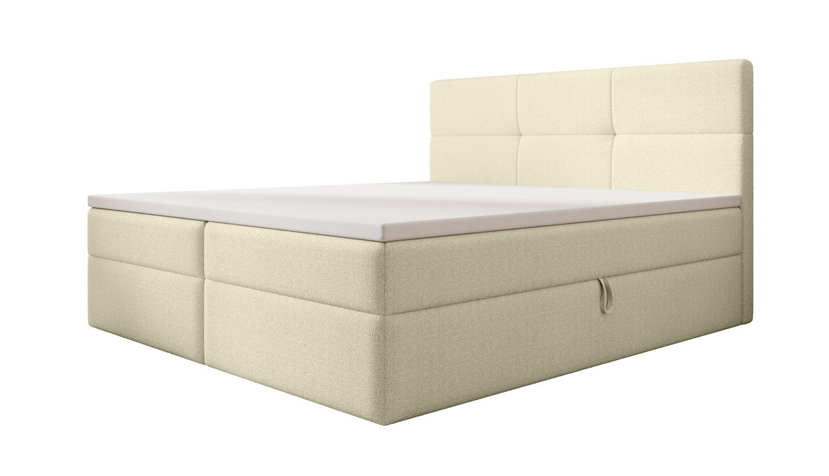 Eleonora Luxus Boxspringbett mit Bouclé-Stoff, Integriertem Stauraum & Optionalem Topper