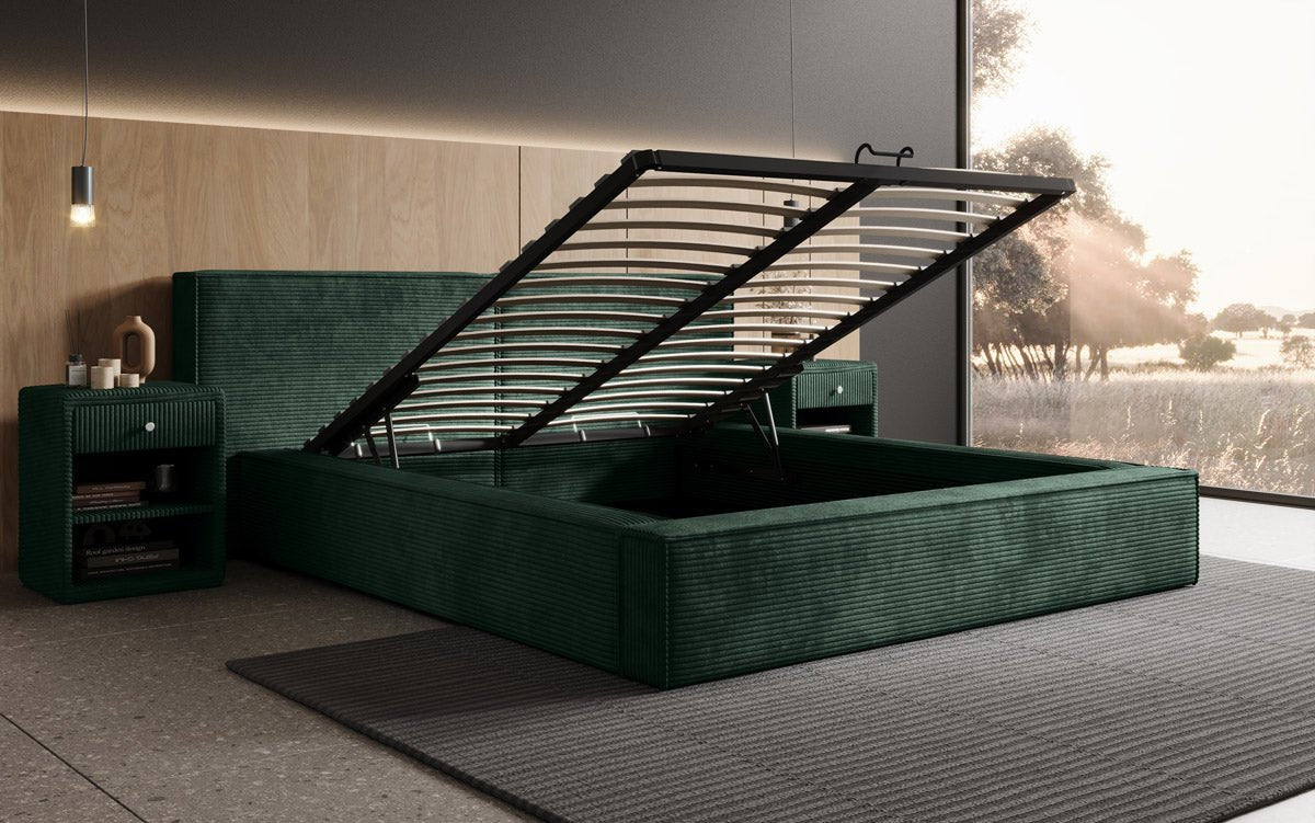 Elegantes Designer Polsterbett Ophelia: Samtiger Cord-Bezug, integrierter Stauraum, maximaler Komfort