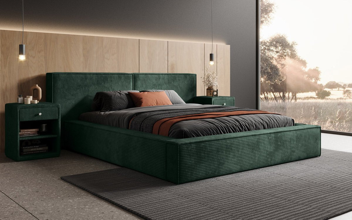 Elegantes Designer Polsterbett Ophelia: Samtiger Cord-Bezug, integrierter Stauraum, maximaler Komfort