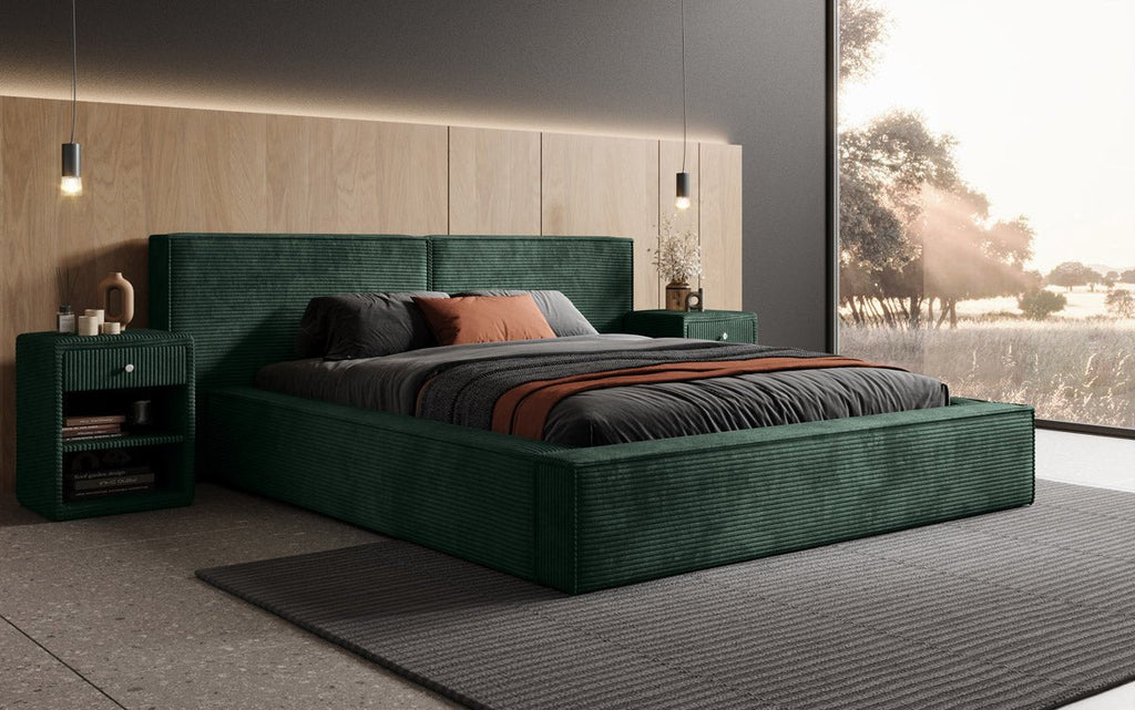 Elegantes Designer Polsterbett Ophelia: Samtiger Cord-Bezug, integrierter Stauraum, maximaler Komfort