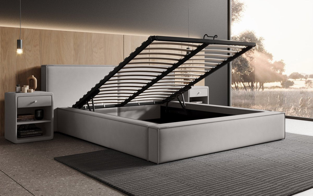 Ophelia Designer Polsterbett mit integriertem Stauraum – Modernes Stoffbett für Schlafzimmer