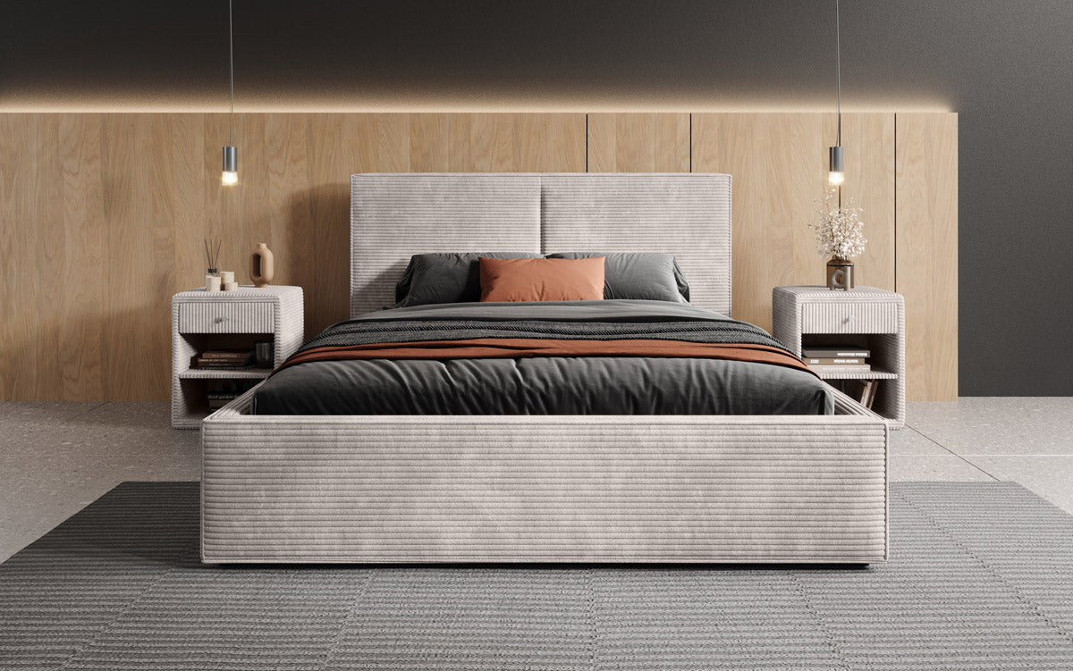 Luxuriöses Designer Polsterbett Elara aus Cord mit viel Stauraum
