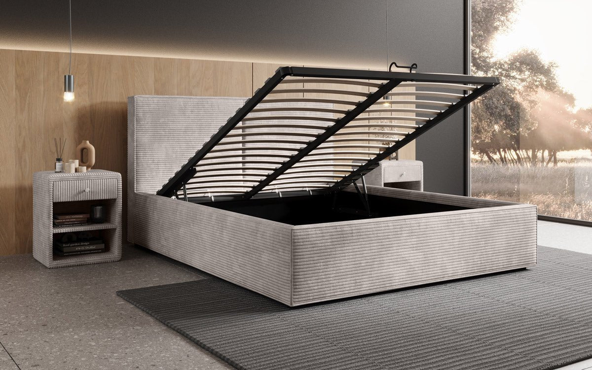 Luxuriöses Designer Polsterbett Elara aus Cord mit viel Stauraum