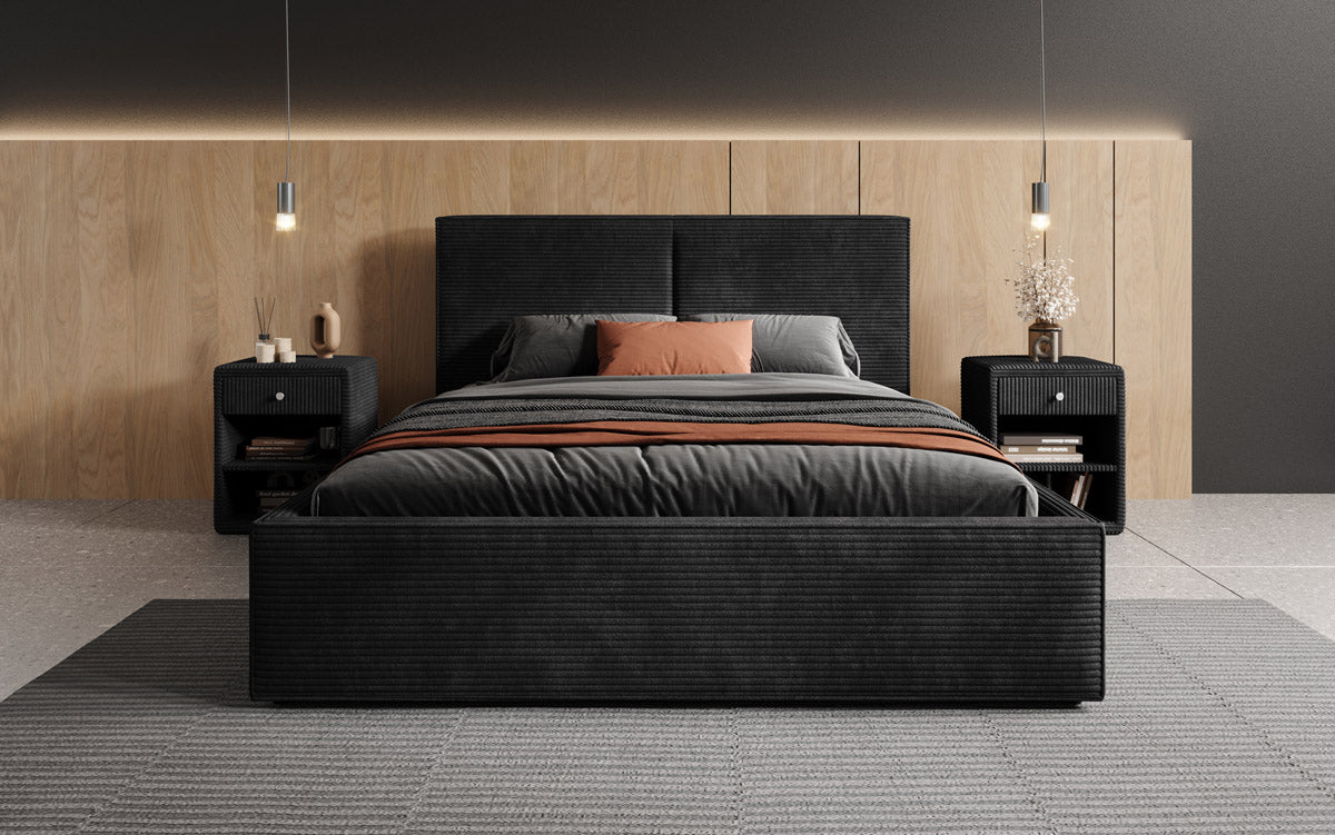 Luxuriöses Designer Polsterbett Elara aus Cord mit viel Stauraum