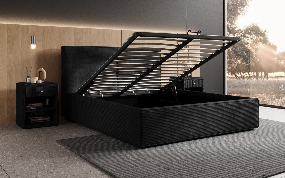 Luxuriöses Designer Polsterbett Elara aus Cord mit viel Stauraum