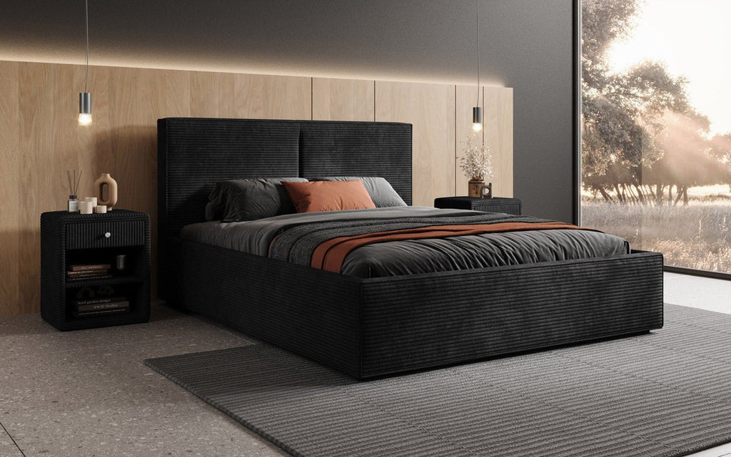 Luxuriöses Designer Polsterbett Elara aus Cord mit viel Stauraum