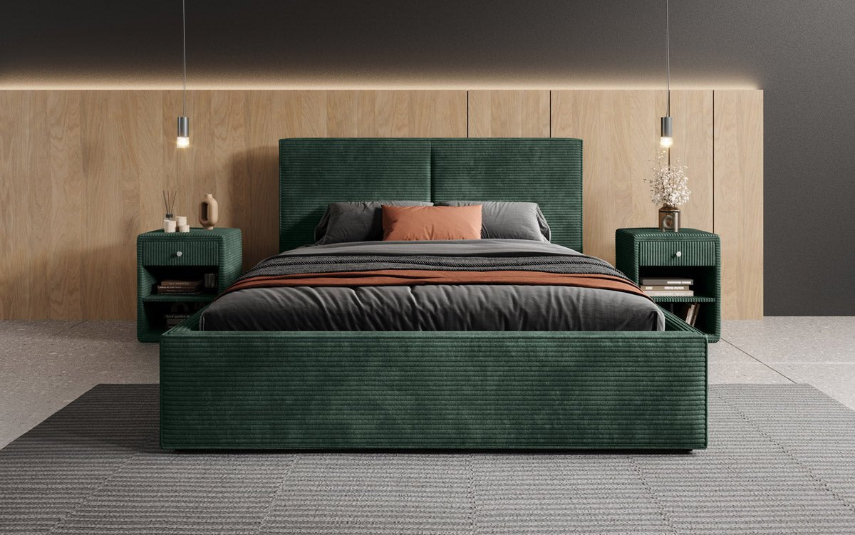Luxuriöses Designer Polsterbett Elara aus Cord mit viel Stauraum