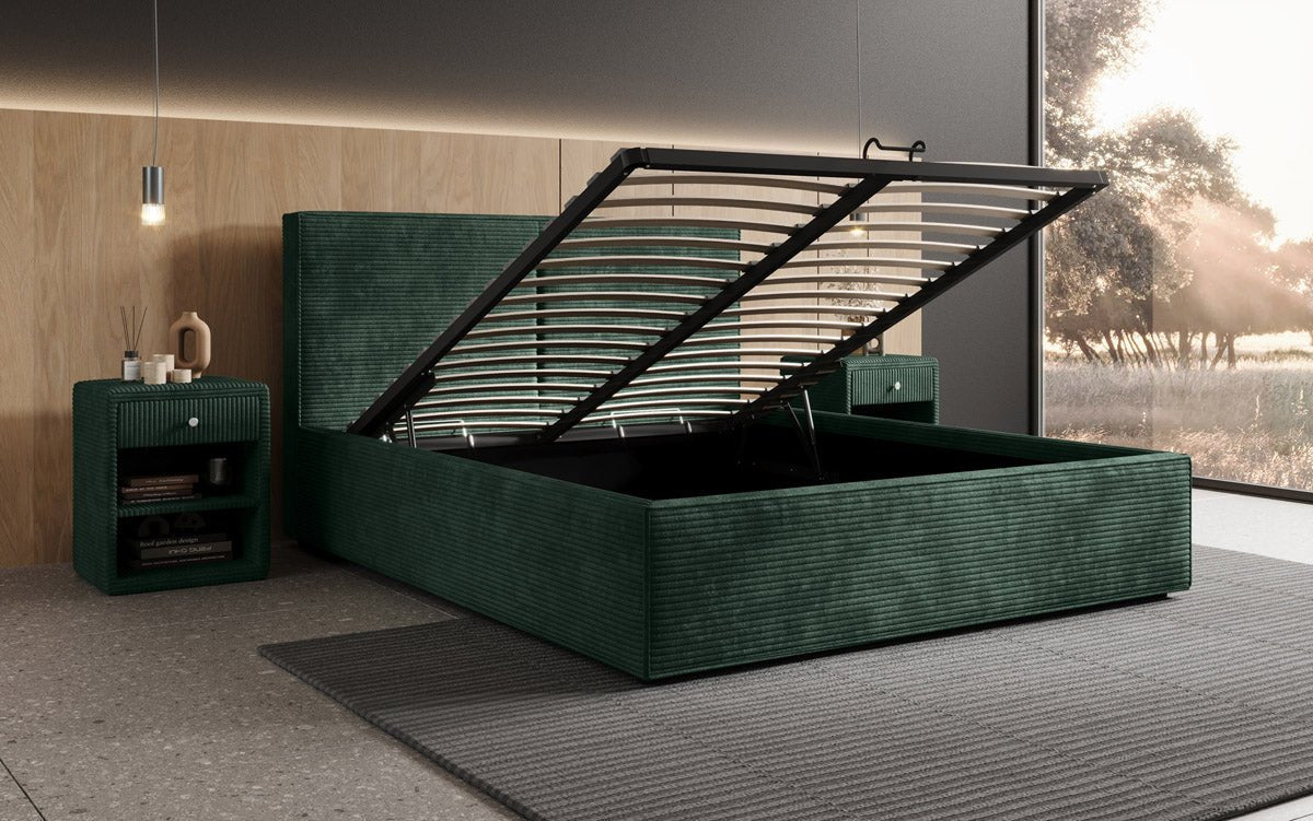 Luxuriöses Designer Polsterbett Elara aus Cord mit viel Stauraum