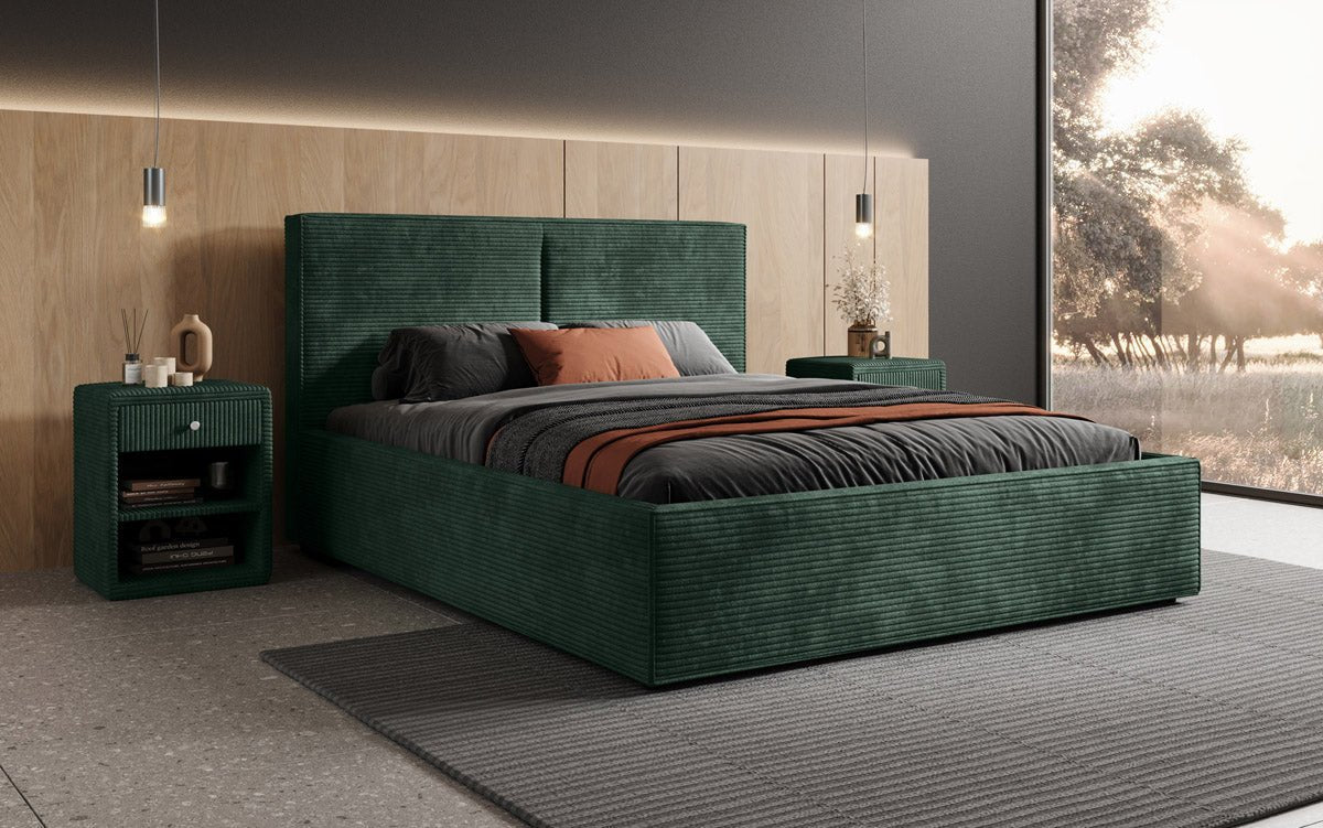 Luxuriöses Designer Polsterbett Elara aus Cord mit viel Stauraum