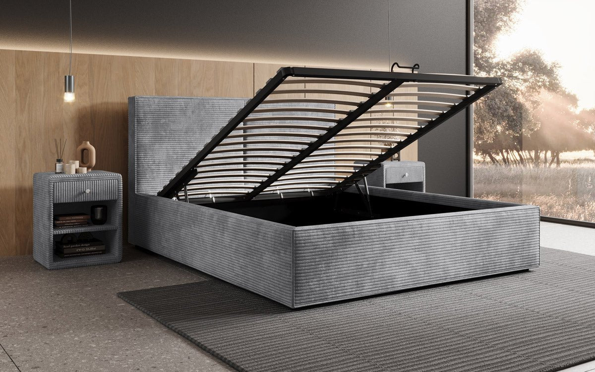 Luxuriöses Designer Polsterbett Elara aus Cord mit viel Stauraum
