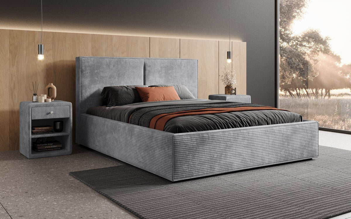 Luxuriöses Designer Polsterbett Elara aus Cord mit viel Stauraum