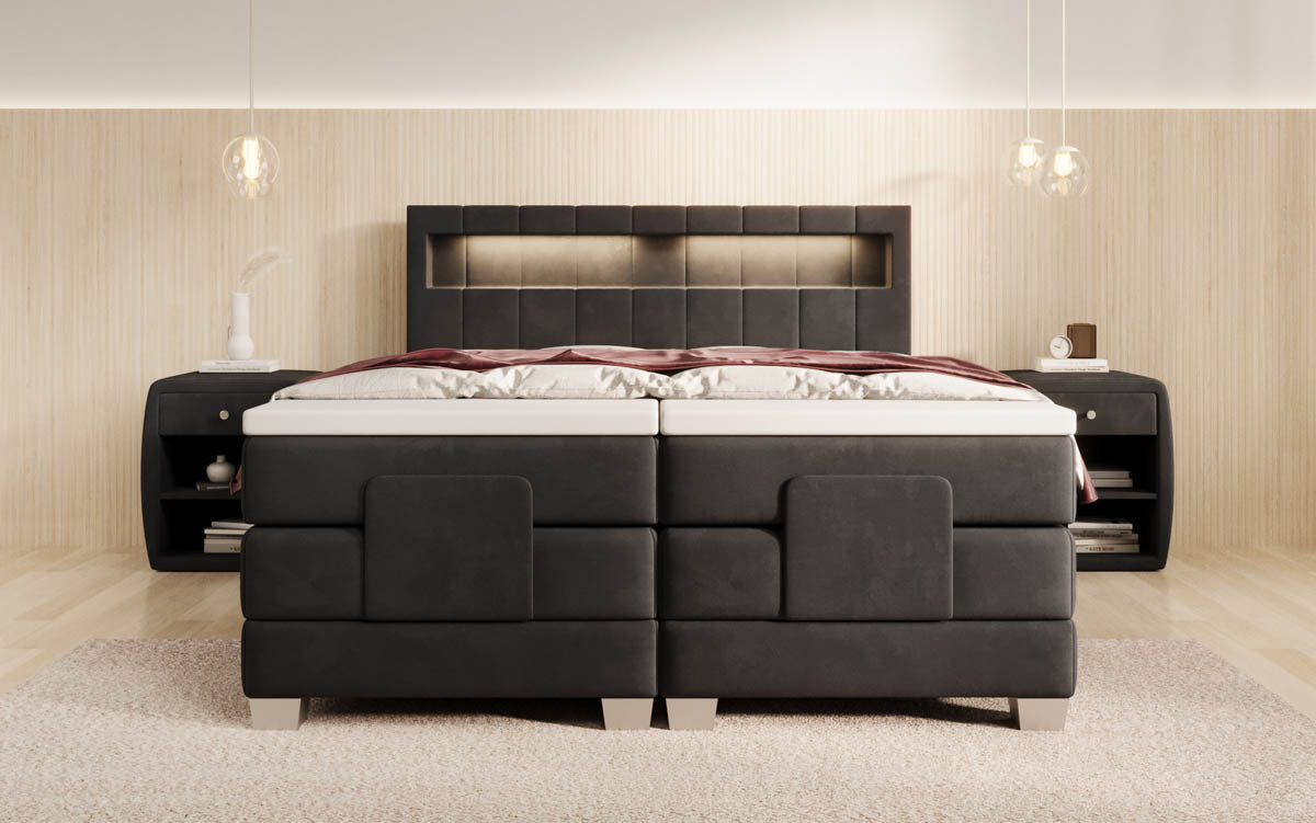 Ardena Luxus Boxspringbett Samt, elektrisch verstellbar, mit integrierter LED