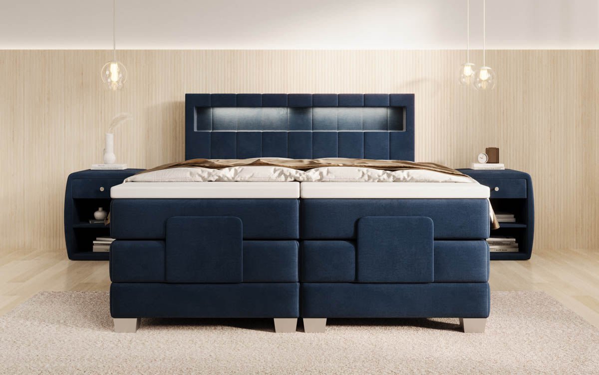 Ardena Luxus Boxspringbett Samt, elektrisch verstellbar, mit integrierter LED