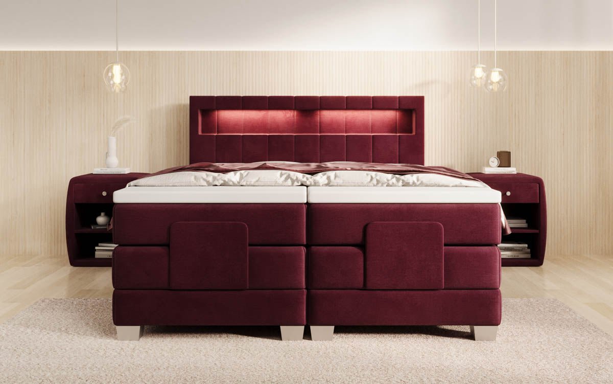 Ardena Luxus Boxspringbett Samt, elektrisch verstellbar, mit integrierter LED