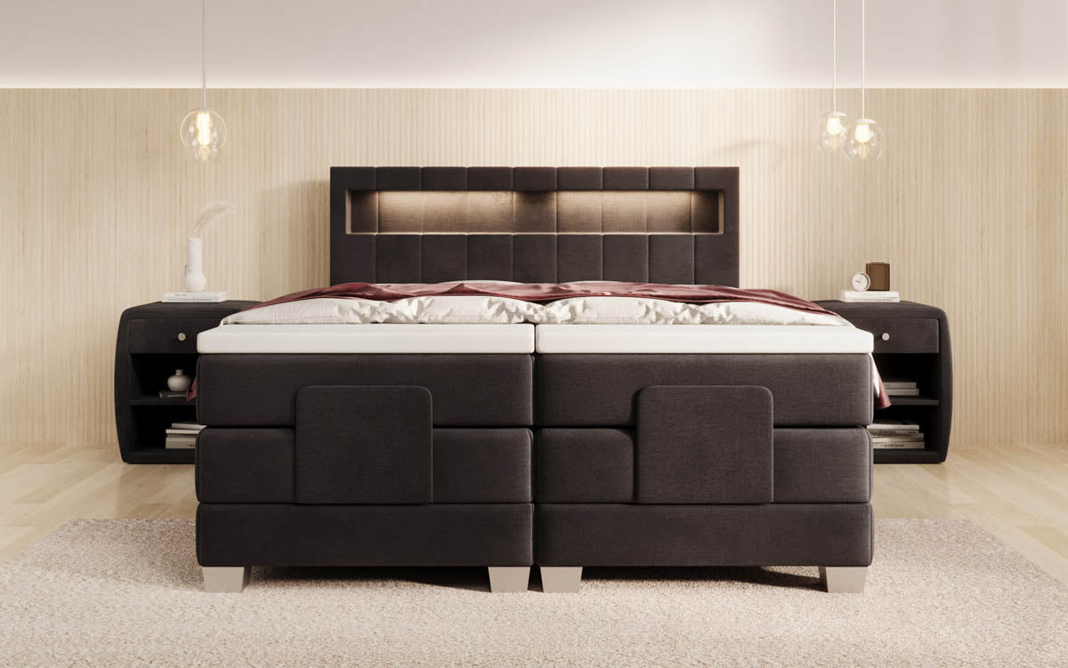 Ardena Luxus Boxspringbett Samt, elektrisch verstellbar, mit integrierter LED