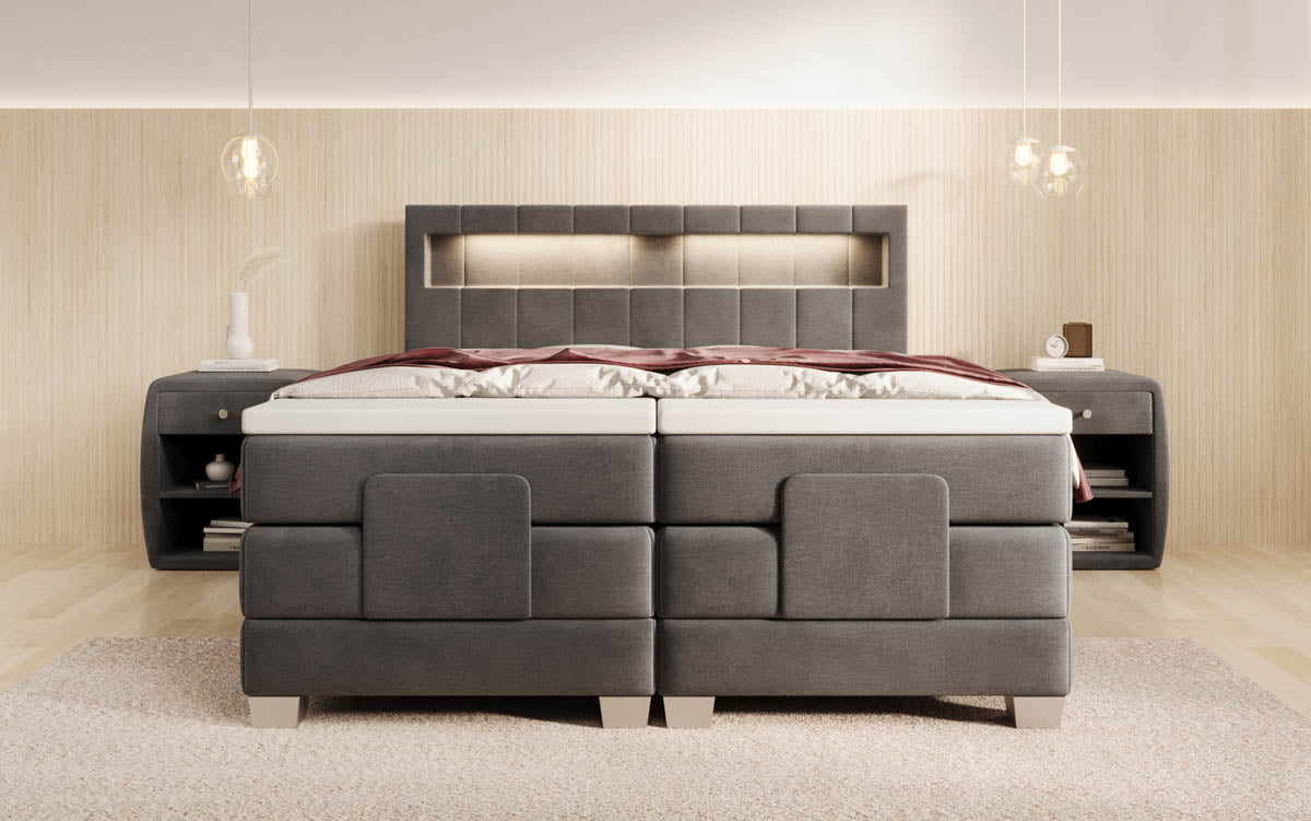 Ardena Luxus Boxspringbett Samt, elektrisch verstellbar, mit integrierter LED