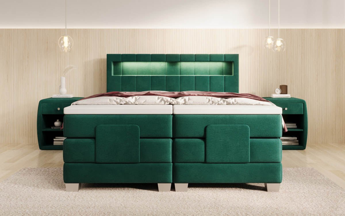 Ardena Luxus Boxspringbett Samt, elektrisch verstellbar, mit integrierter LED