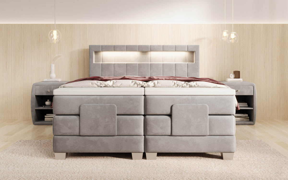 Ardena Luxus Boxspringbett Samt, elektrisch verstellbar, mit integrierter LED