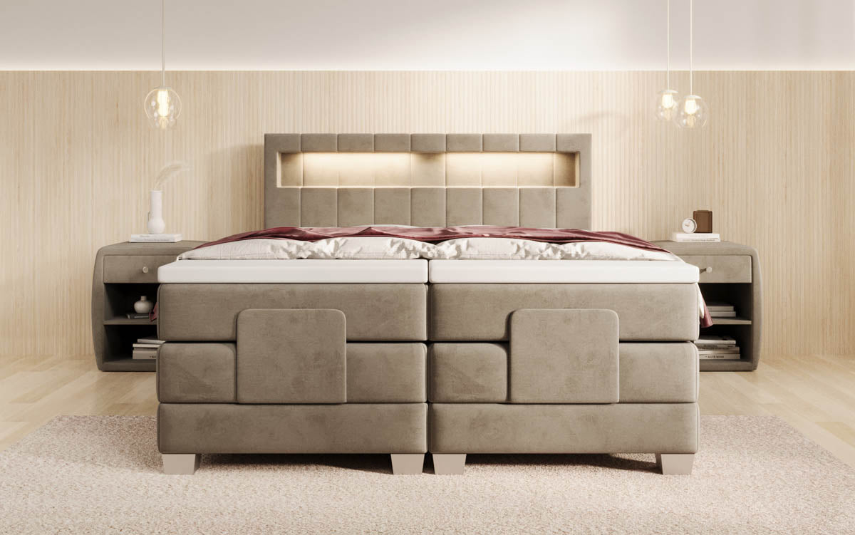 Ardena Luxus Boxspringbett Samt, elektrisch verstellbar, mit integrierter LED