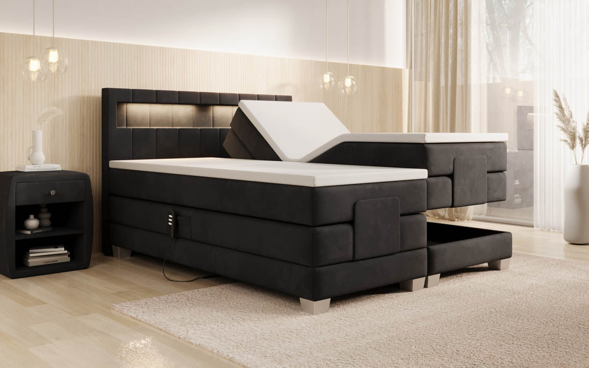 Ardena Luxus Boxspringbett Samt, elektrisch verstellbar, mit integrierter LED