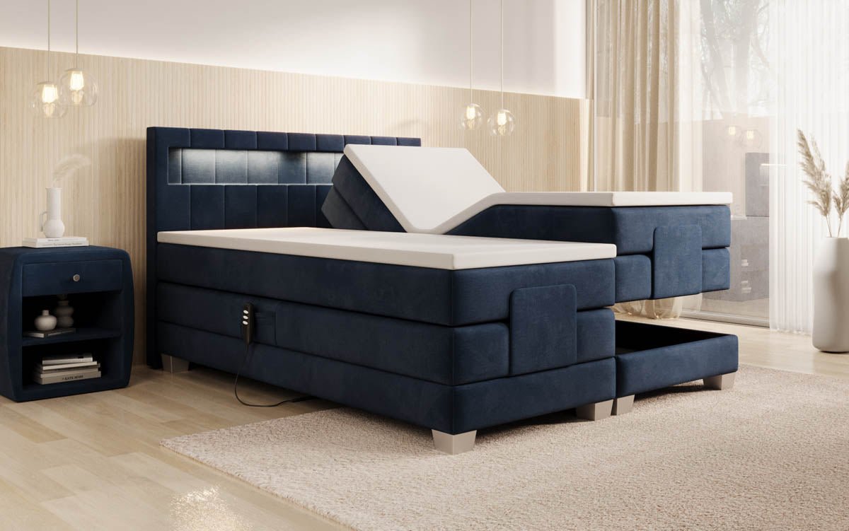 Ardena Luxus Boxspringbett Samt, elektrisch verstellbar, mit integrierter LED