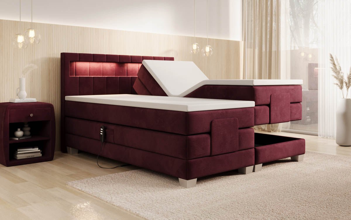 Ardena Luxus Boxspringbett Samt, elektrisch verstellbar, mit integrierter LED