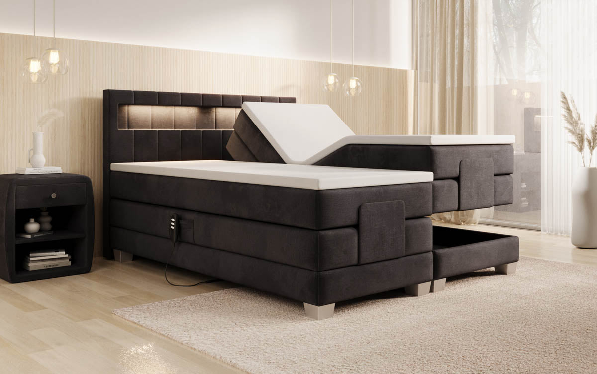 Ardena Luxus Boxspringbett Samt, elektrisch verstellbar, mit integrierter LED