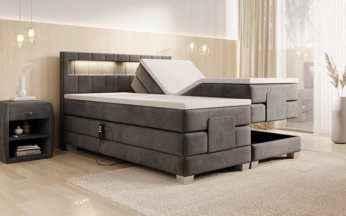Luxuriöses Ardena Boxspringbett: Samtbezug, elektrisch verstellbar mit LED-Beleuchtung