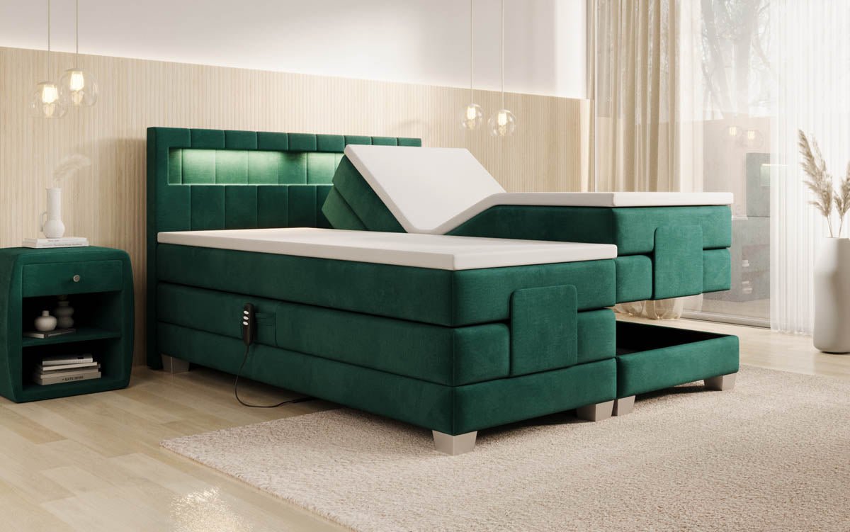 Ardena Luxus Boxspringbett Samt, elektrisch verstellbar, mit integrierter LED