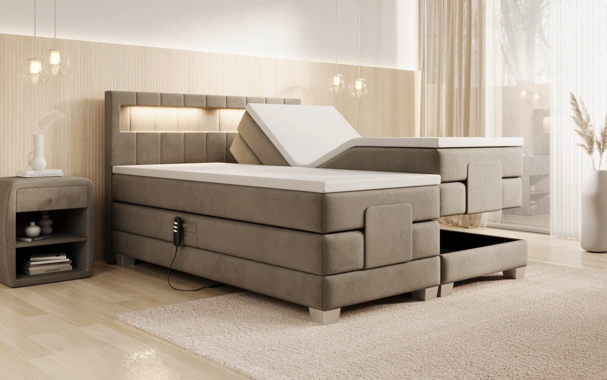 Ardena Luxus Boxspringbett Samt, elektrisch verstellbar, mit integrierter LED