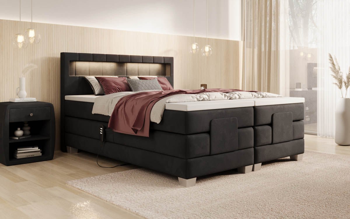 Ardena Luxus Boxspringbett Samt, elektrisch verstellbar, mit integrierter LED