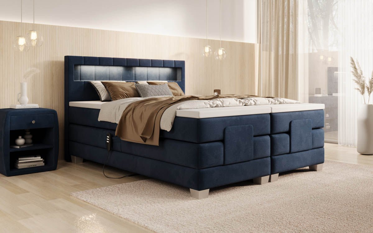 Luxuriöses Ardena Boxspringbett: Samtbezug, elektrisch verstellbar mit LED-Beleuchtung