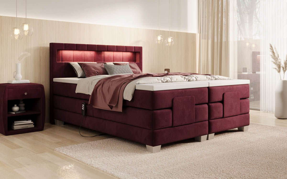 Ardena Luxus Boxspringbett Samt, elektrisch verstellbar, mit integrierter LED