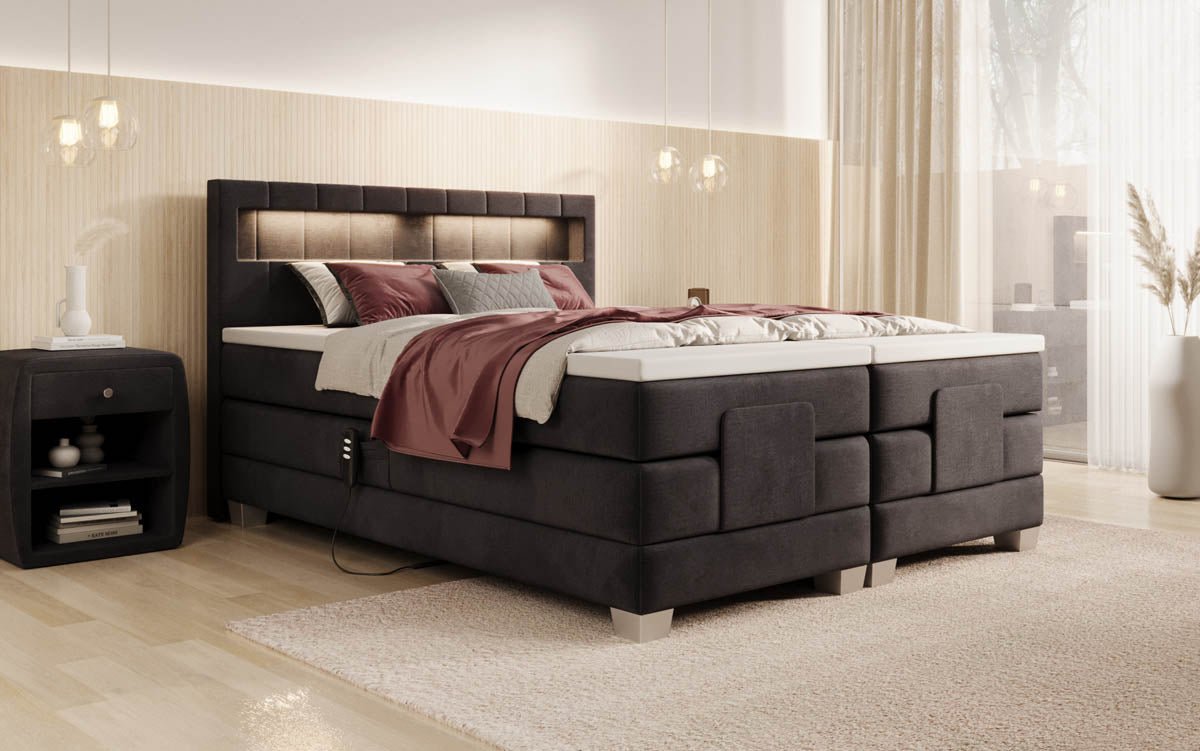 Ardena Luxus Boxspringbett Samt, elektrisch verstellbar, mit integrierter LED