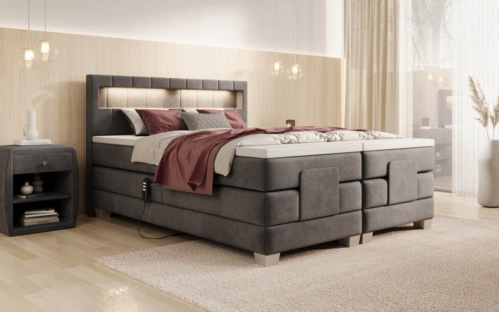 Ardena Luxus Boxspringbett Samt, elektrisch verstellbar, mit integrierter LED