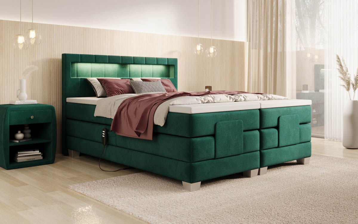 Ardena Luxus Boxspringbett Samt, elektrisch verstellbar, mit integrierter LED