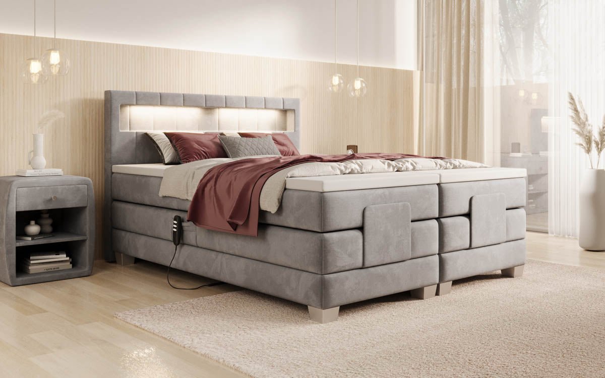 Ardena Luxus Boxspringbett Samt, elektrisch verstellbar, mit integrierter LED