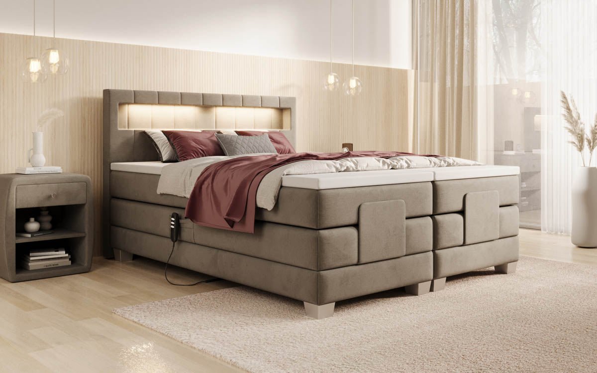 Ardena Luxus Boxspringbett Samt, elektrisch verstellbar, mit integrierter LED